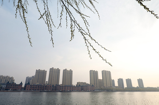 Waterfront City Architectural scenery in spring, North China