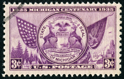 Cancelled Stamp From The United States Commemorating The 1935 Centenary Of The State Of Michigan.