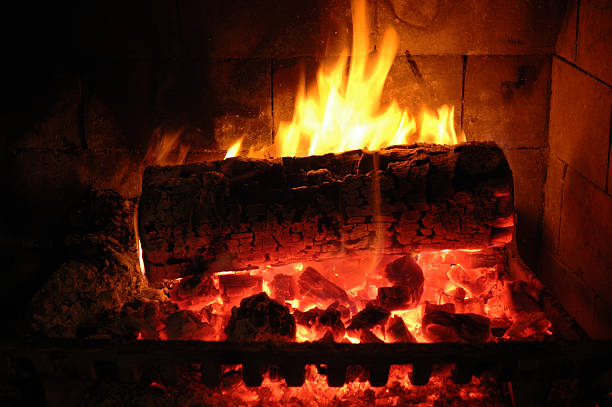 Fire in Fireplace stock photo