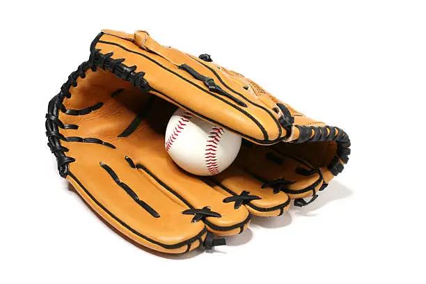"A baseball in the baseball glove, on isolated white background.Similar images -"