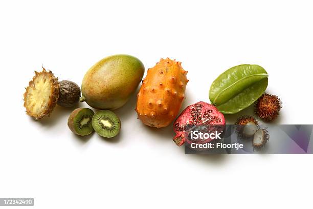 Frutas Colección De Tropical Foto de stock y más banco de imágenes de Fondo blanco - Fondo blanco, Kiwi, Mango - Fruta tropical