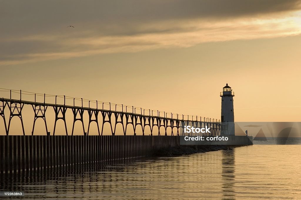 Manistee Lighthouse "Manistee North Pierhead Lighthouse, Michigan, in the evening" Michigan Stock Photo