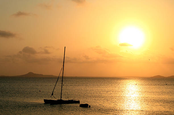 sunset over the mar menor stock photo