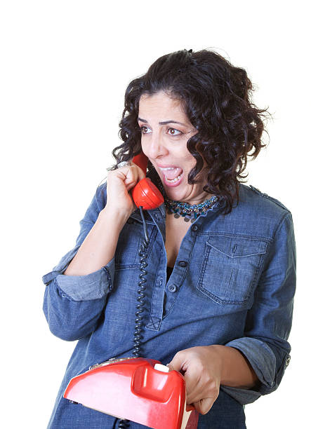 giovane donna al telefono - landline phone women close up old fashioned foto e immagini stock