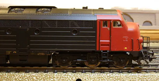 Scale H0 (1:87) model of diesel locomotive danish class MY. Model Railway / Model railroad type 3-rail AC. Modell eisenbahn 3-Leiter baureihe MY.Other model railroad pictures: