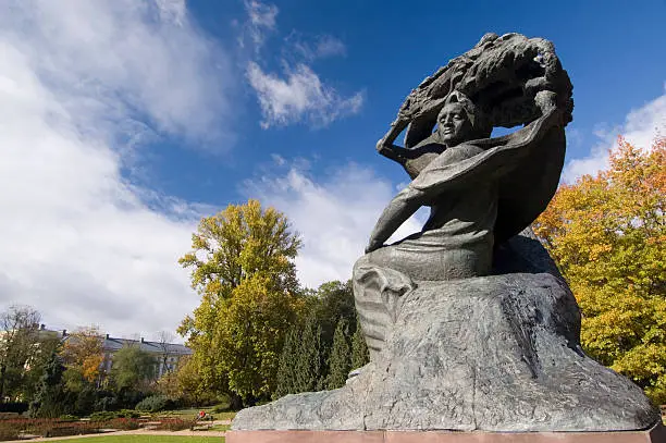 Frederic Chopin monument in Lazienki Park in Warsaw, Poland.