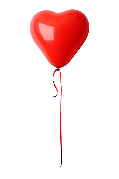 isolado foto de vermelho com fita de coração em forma de balão - heart balloon - fotografias e filmes do acervo