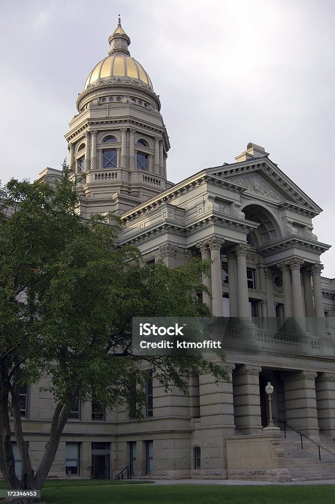 Wyoming State Capitol Rotunda and front entrance to the Wyoming State Capitol building in summer. Architectural Column Stock Photo