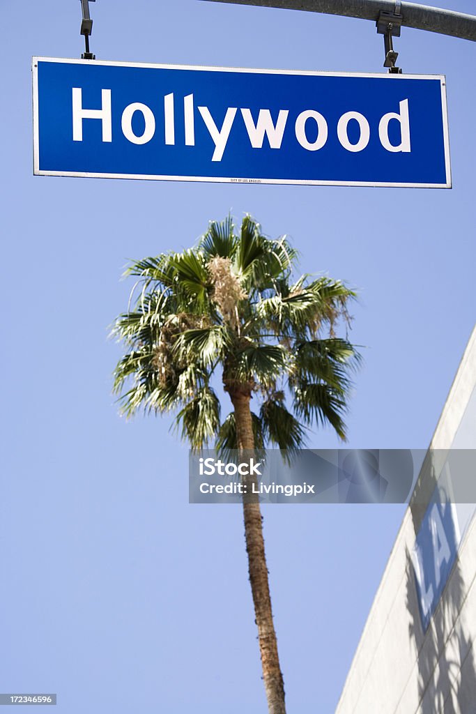 Hollywood Boulevard firmare Palma appeso sopra - Foto stock royalty-free di Arte, Cultura e Spettacolo