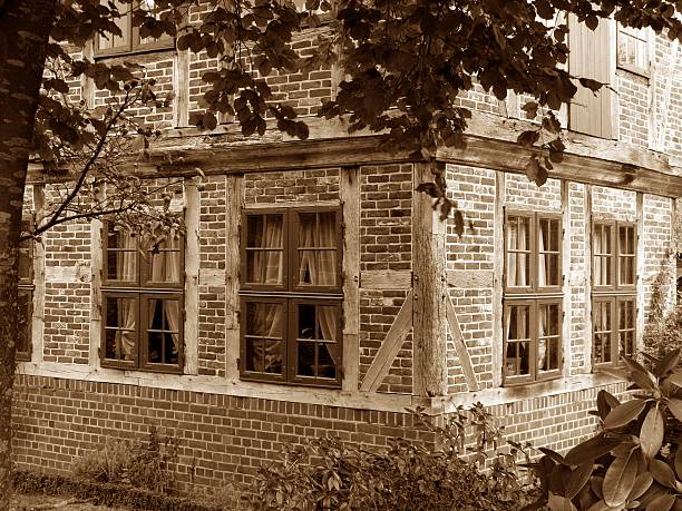 Typical Northern Germany timbered old house - montone brown.