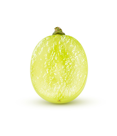 Closeup green grape half sliced isolated on white background with clipping path.