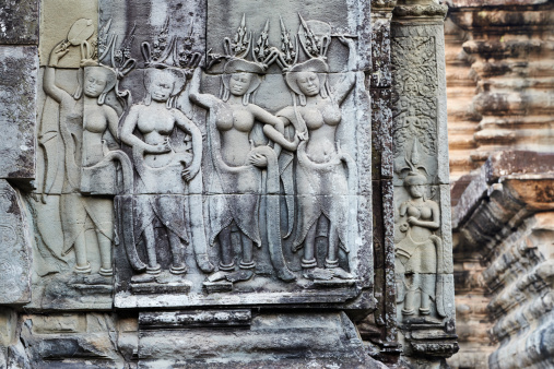 Apsara bas-relief carvings at Angkor Wat. Siem Reap. Cambodia.