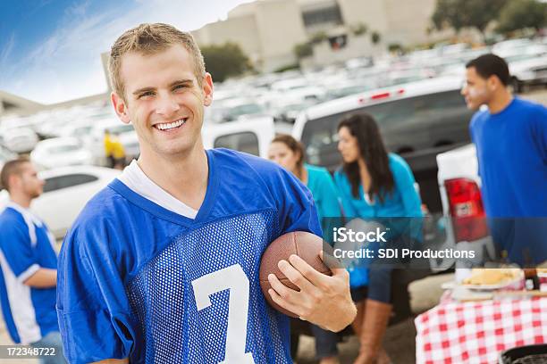 College Football Fan At Stadium Tailgate Party With Friends Stock Photo - Download Image Now
