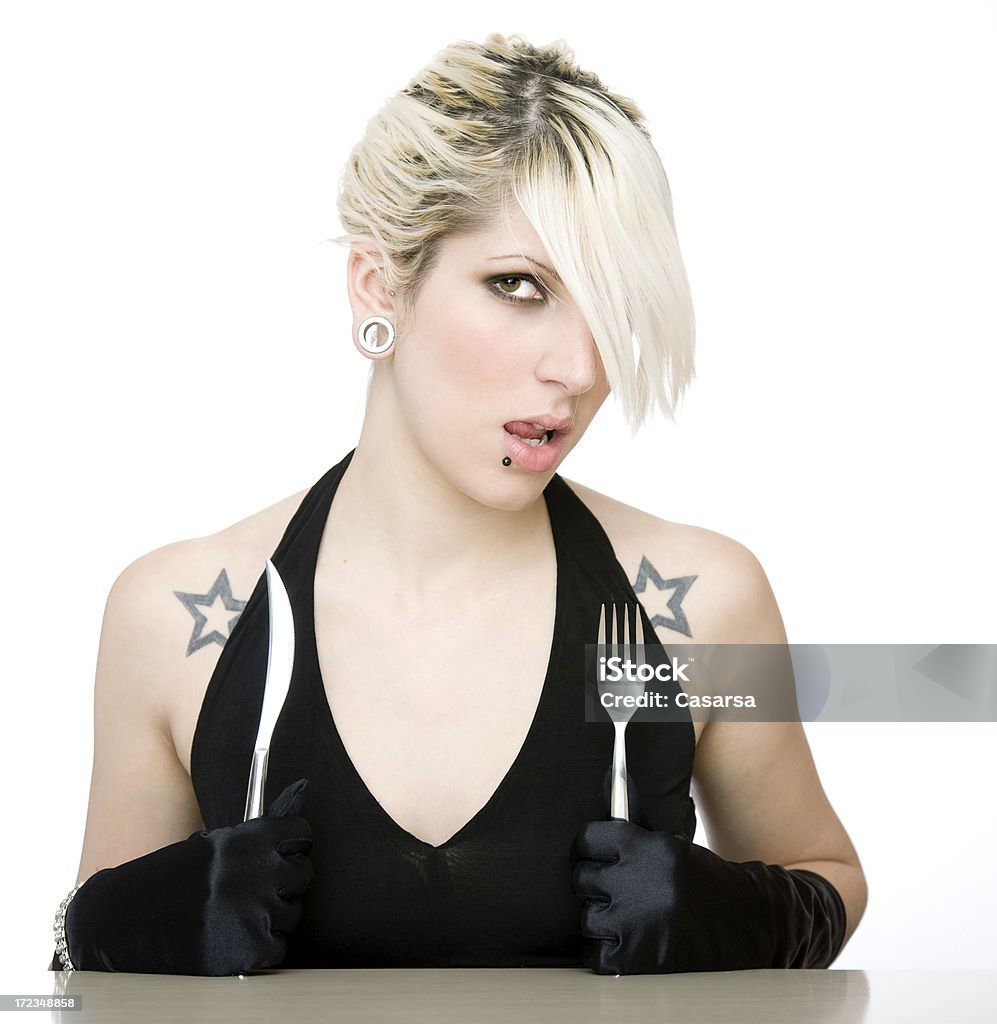 Jeune fille avec apetite - Photo de Couteau de table libre de droits