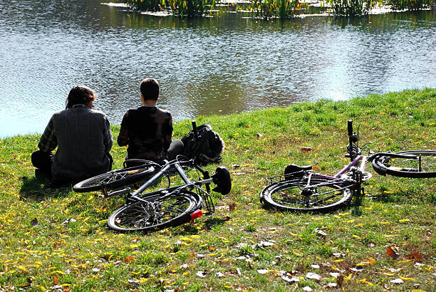 istock bikers resting at the lakeside 172348952