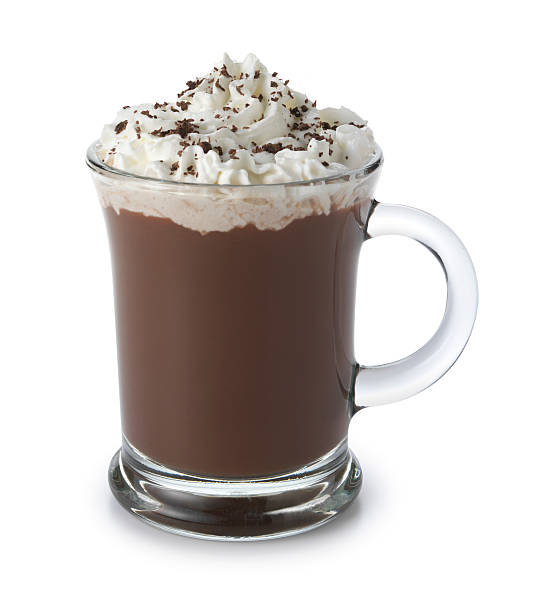 Hot chocolate topped with whipped cream isolated on white background Hot chocolate with whipped cream. hot drink stock pictures, royalty-free photos & images