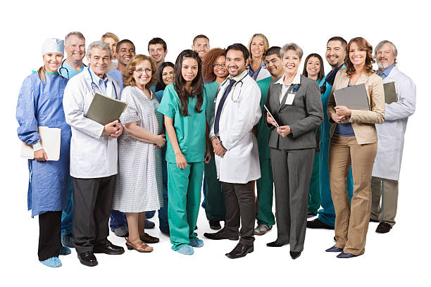 istock Diverse hospital staff doctors, nurses, surgeons, administrators on white background 172349332