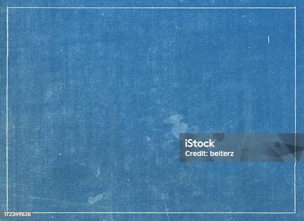 Grunge Blue Print Texture With White Line Border Stock Photo - Download Image Now - Blueprint, Paper, Textured