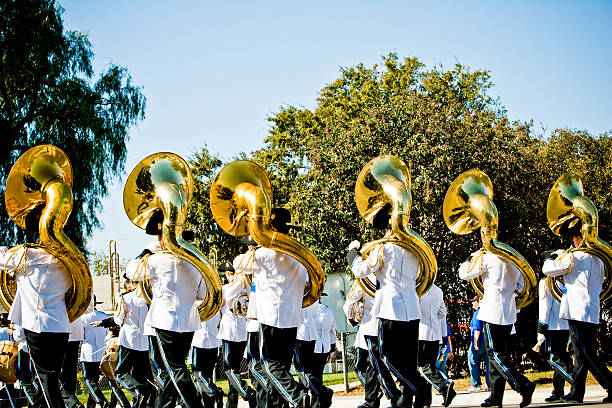 high school marching band (tubas) stock photo