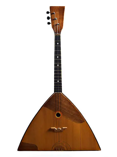 "Ancient Balalaika, Russian folk musical instrument with three strings"