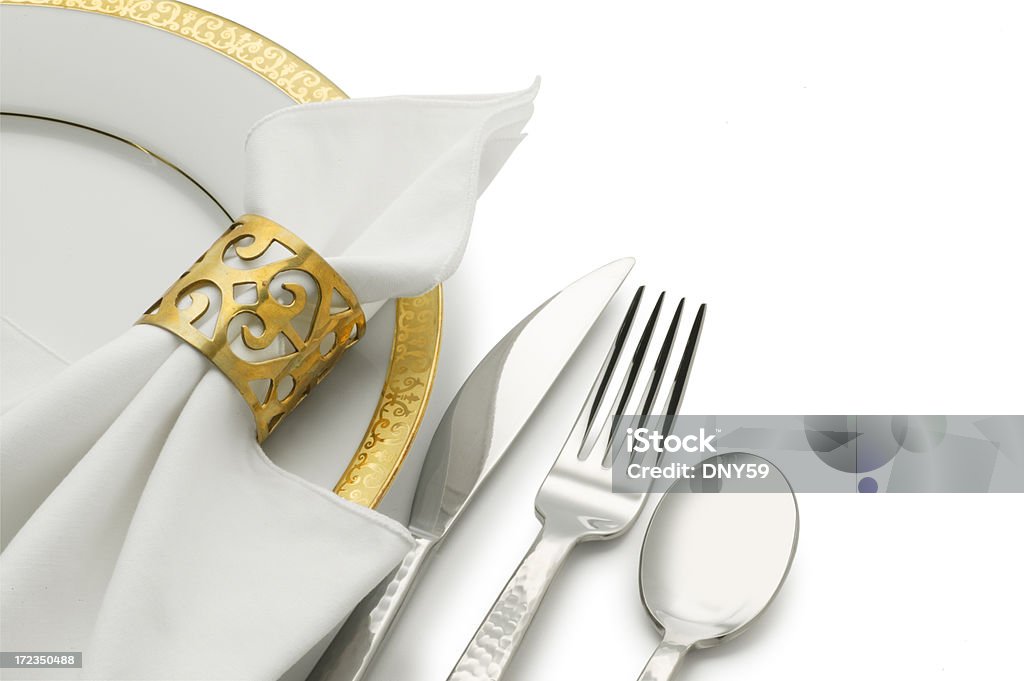 Prato de jantar, Cutelaria & Guardanapo - Royalty-free Elegância Foto de stock
