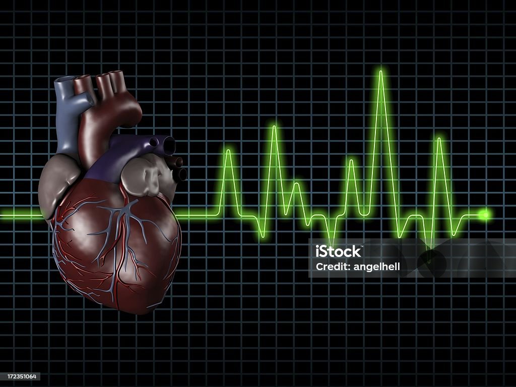Электрокардиограмма (ЭКГ или ЭКГ) с сердце человека на экране - Стоковые фото Выживание роялти-фри