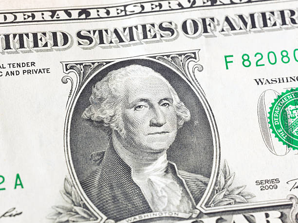george washington rosto de um dólar canadense - close up one dollar bill history finance imagens e fotografias de stock