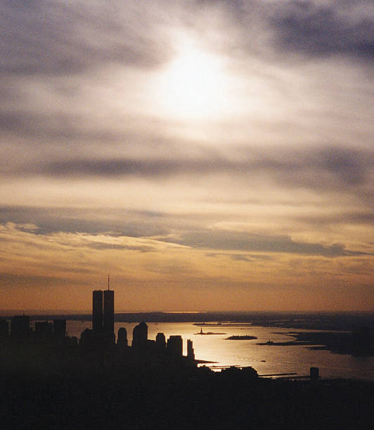 Twin Towers at Dusk stock photo