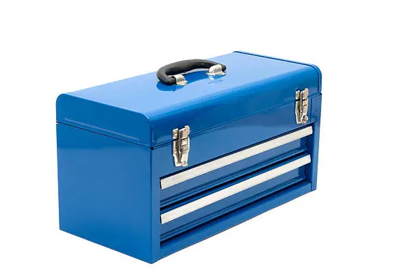 A blue toolbox with two drawers .