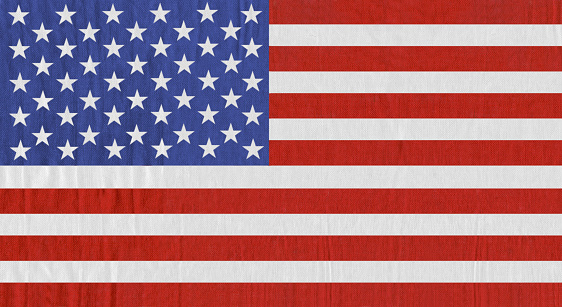 Close up of the United States of America country flag on abstract light background. 3D rendering