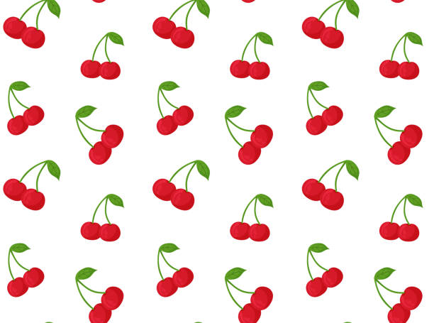 bezszwowy wzór z wiśniami, gałązkami czerwonej wiśni. - cherrywood stock illustrations