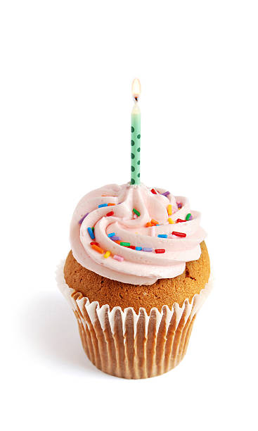 istock A frosted cupcake with a single birthday candle 172353793
