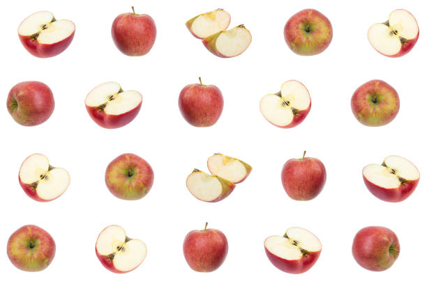 istock Colorful fruit pattern of fresh red, green apples on white background. texture design for textiles, wallpaper, fabric. From top view. 1723539316