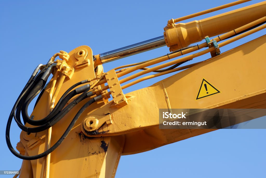 Parte de la máquina excavadora-brazo amarillo - Foto de stock de Amarillo - Color libre de derechos