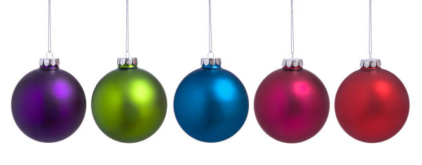 istock Colorful Christmas Baubles Hanging in a Row Isolated on White. 172354449