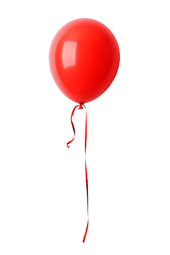 Shiny red balloon with ribbon isolated on white background with clipping path.
