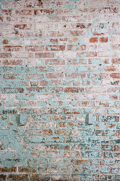 A photo of a colored brick wall stock photo