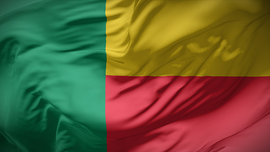 3d illustration flag of Benin. Close up waving flag of Benin.