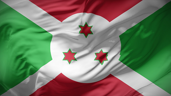 3d illustration flag of Burundi. Close up waving flag of Burundi.