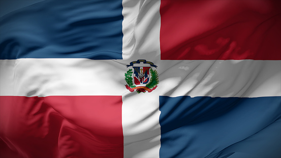 3d illustration flag of Dominican Republic. Close up waving flag of Dominican Republic.