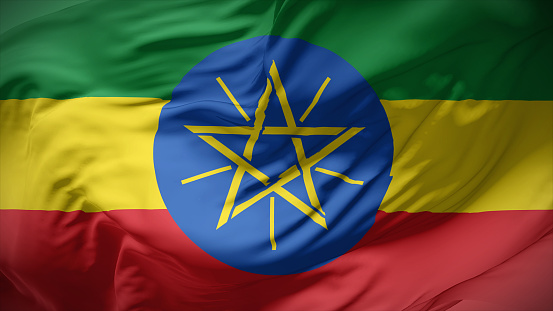 3d illustration flag of Ethiopia. Close up waving flag of Ethiopia.