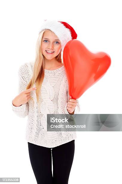 Urocza Dziewczynka Uwielbia Narodzenia - zdjęcia stockowe i więcej obrazów 14-15 lat - 14-15 lat, Balon, Białe tło