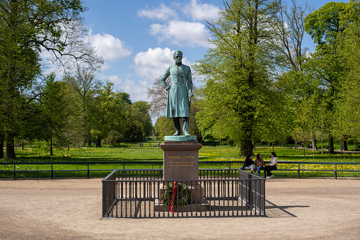 Copenhagen, Denmark - May 07, 2022: Statue of Frederick VI of Denmark inside Frederiksberg Gardens. Inaugaurated in 1858.