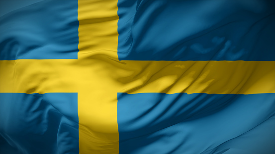 3d illustration flag of Sweden. Close up waving flag of Sweden.