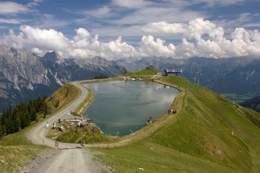Swiss Alps and beautiful Fallbodensee mountain lake, Jungfrau region, Switzerland travel photo