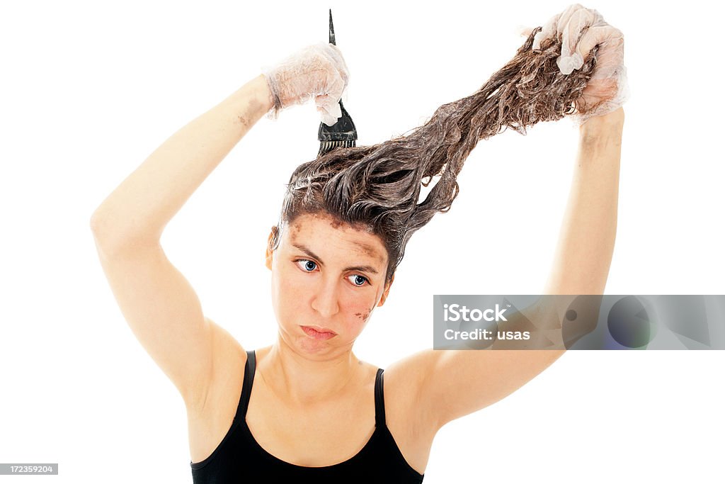 Infeliz mulher Tingimento hairs - Royalty-free Matéria Corante Foto de stock