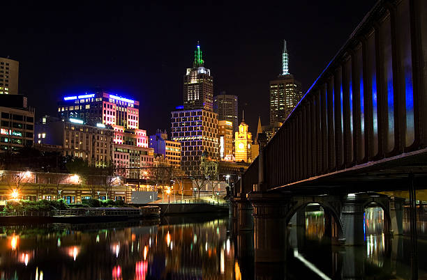 Night view of Melbourne city stock photo