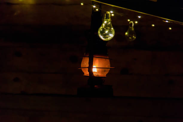 istock Vintage gas lamp with burning light in the night 1723599685