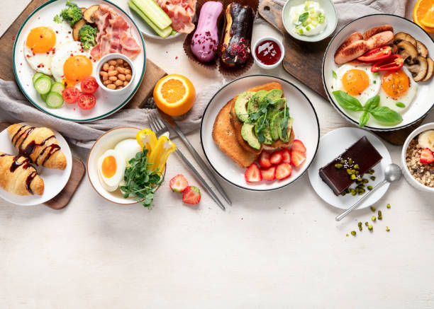 istock Healthy breakfast eating concept, various morning food on light background 1723600733