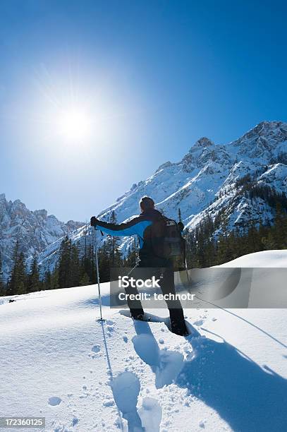 Foto de Adulto Homem Em Caminhada Nas Montanhas Com O Calçado Para Neve e mais fotos de stock de Adulto